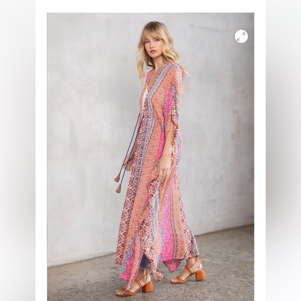 lovestitch Pink & Coral Printed Open-Front Kimono